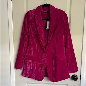 NastyGal Fuchsia Crushed Velvet Blazer